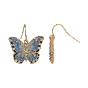 1928 Jewelry Blue Enamel Crystal Butterfly Drop Earrings