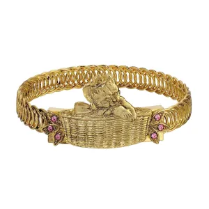 1928 Jewelry Bowtie Kitten In A Basket Pink Crystal Belt Bracelet