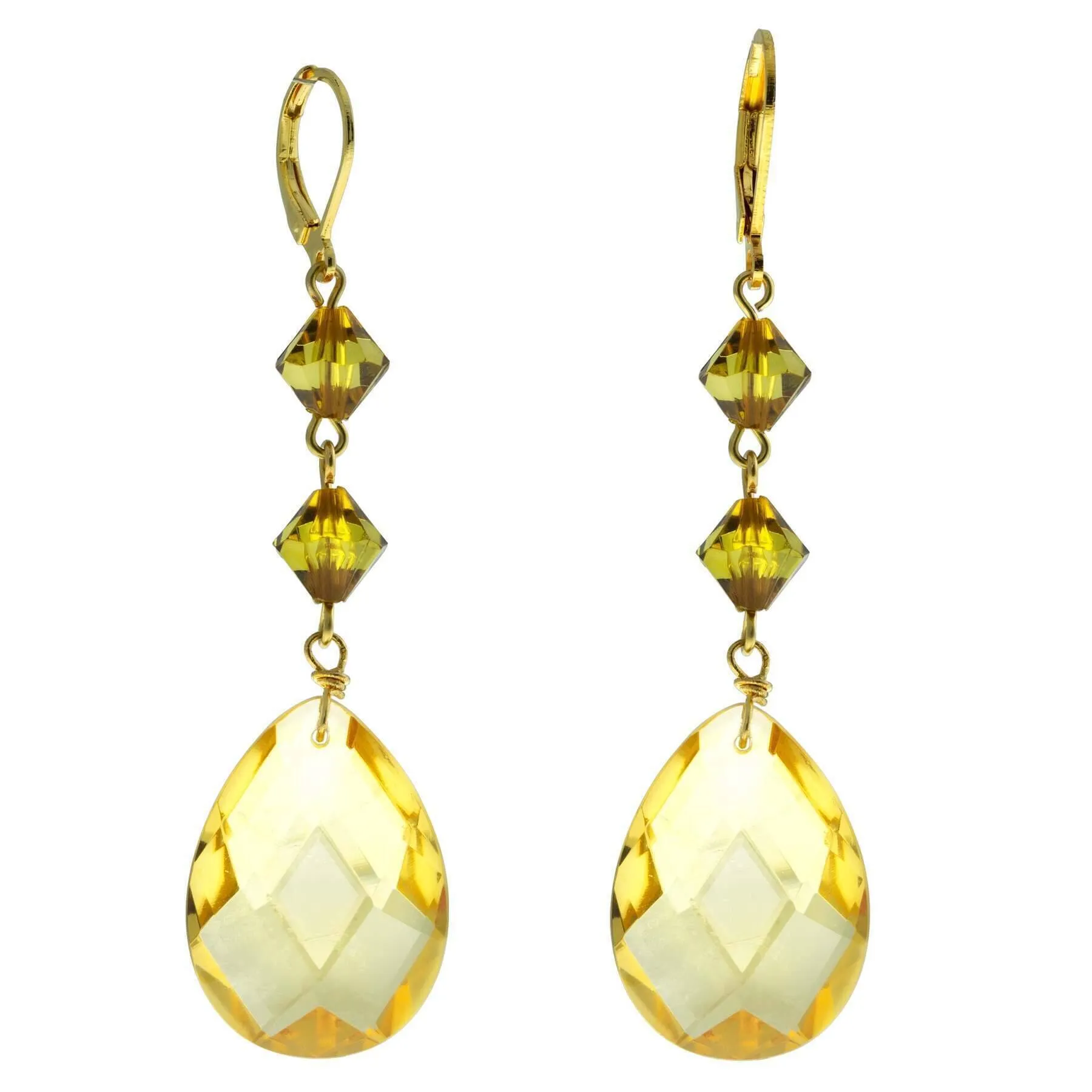 1928 Jewelry Briolette Faceted Teardrop Crystal And Bead Drop Earrings