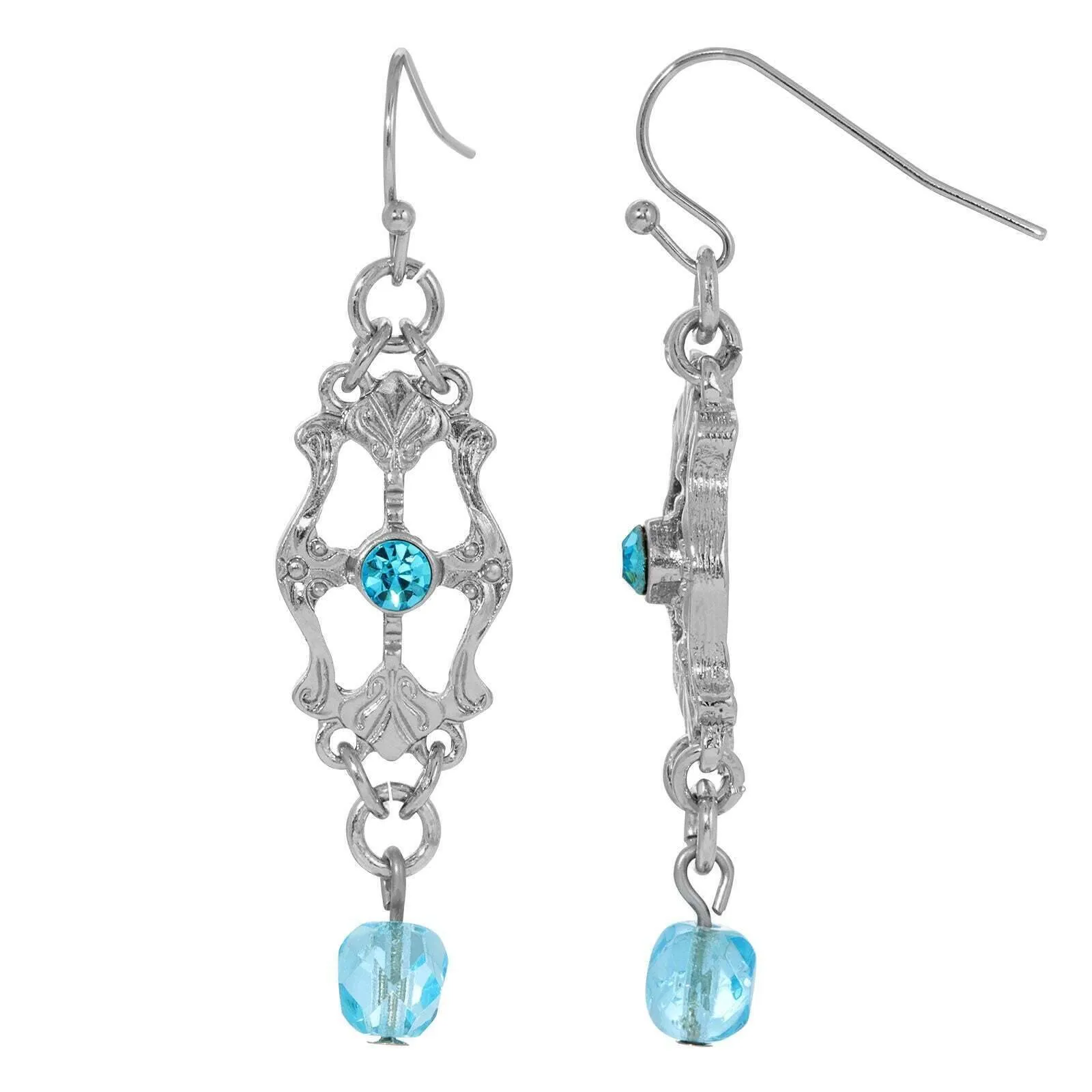 1928 Jewelry Deco Flare Aqua Blue Crystal Drop Earrings