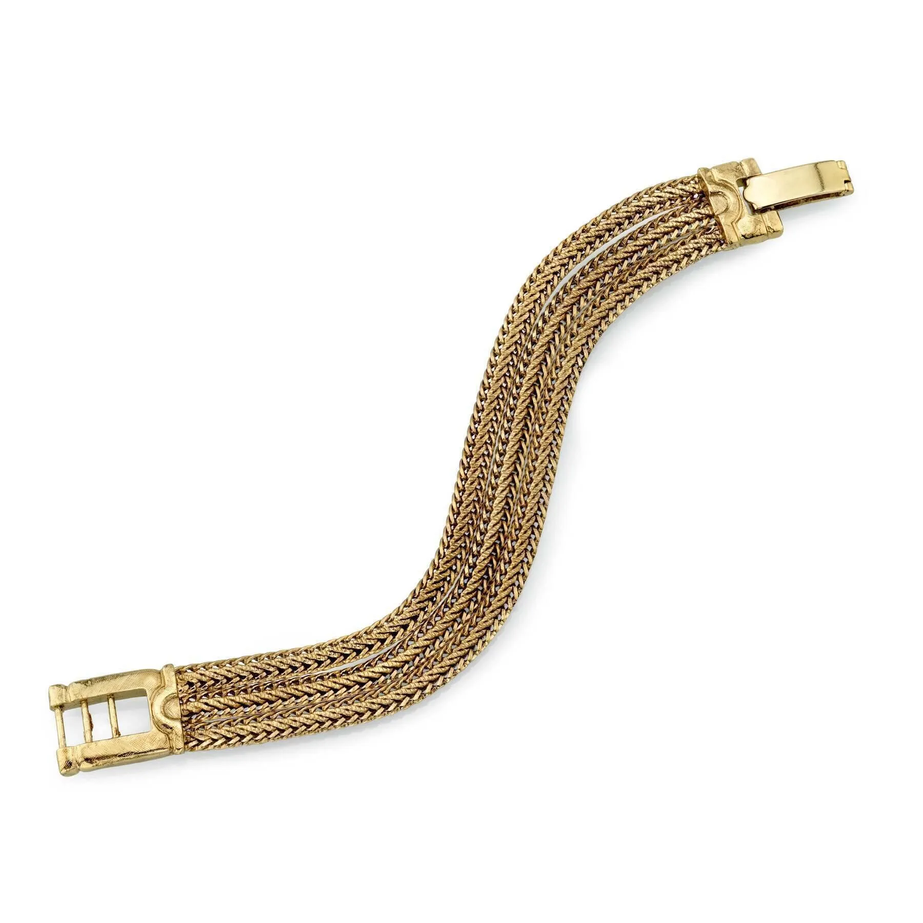 1928 Jewelry Gold Weave Three Strand Fox Link Bracelet