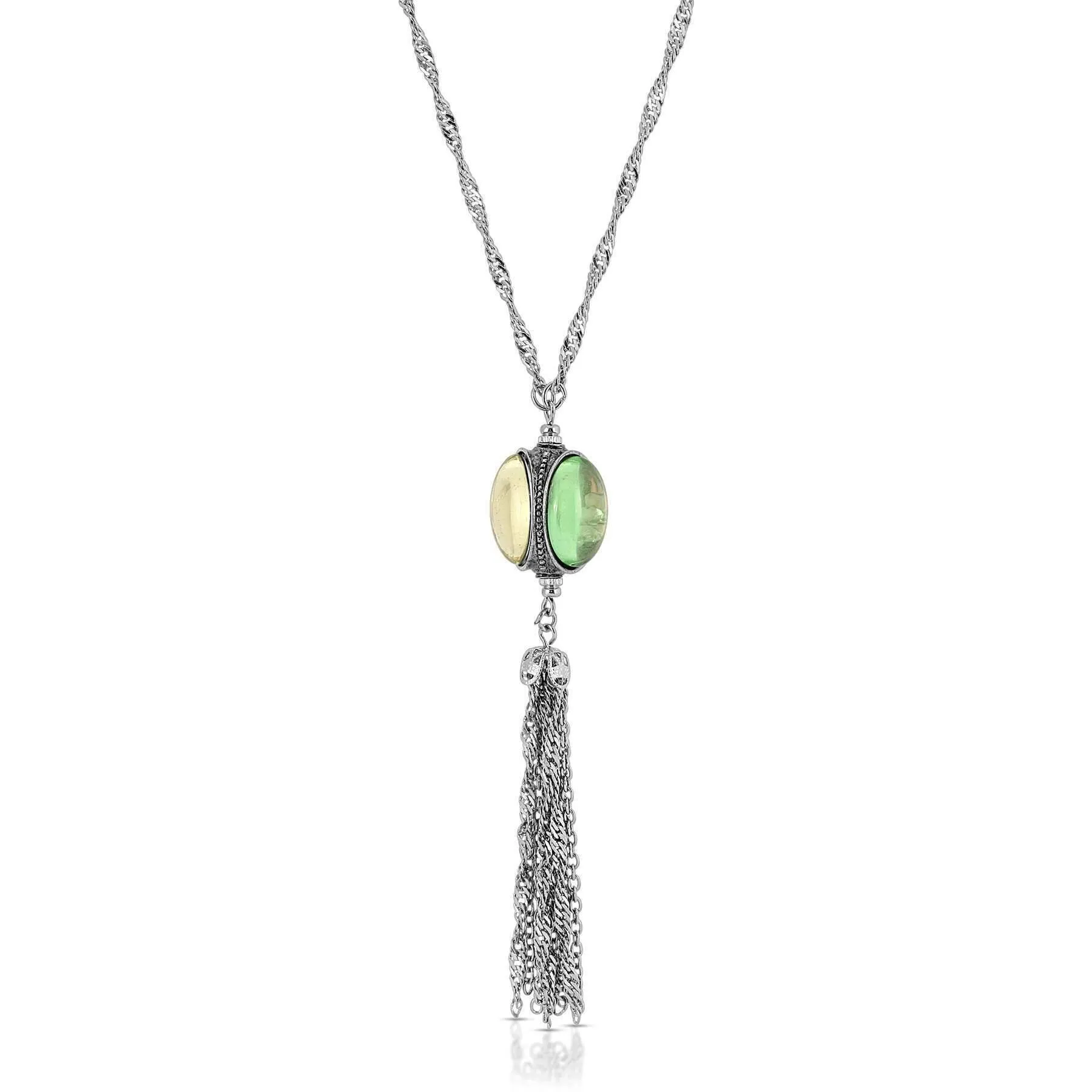 1928 Jewelry Multi Color Glass Stone Crystal Spinner Drop Tassel Pendant Necklace 28"