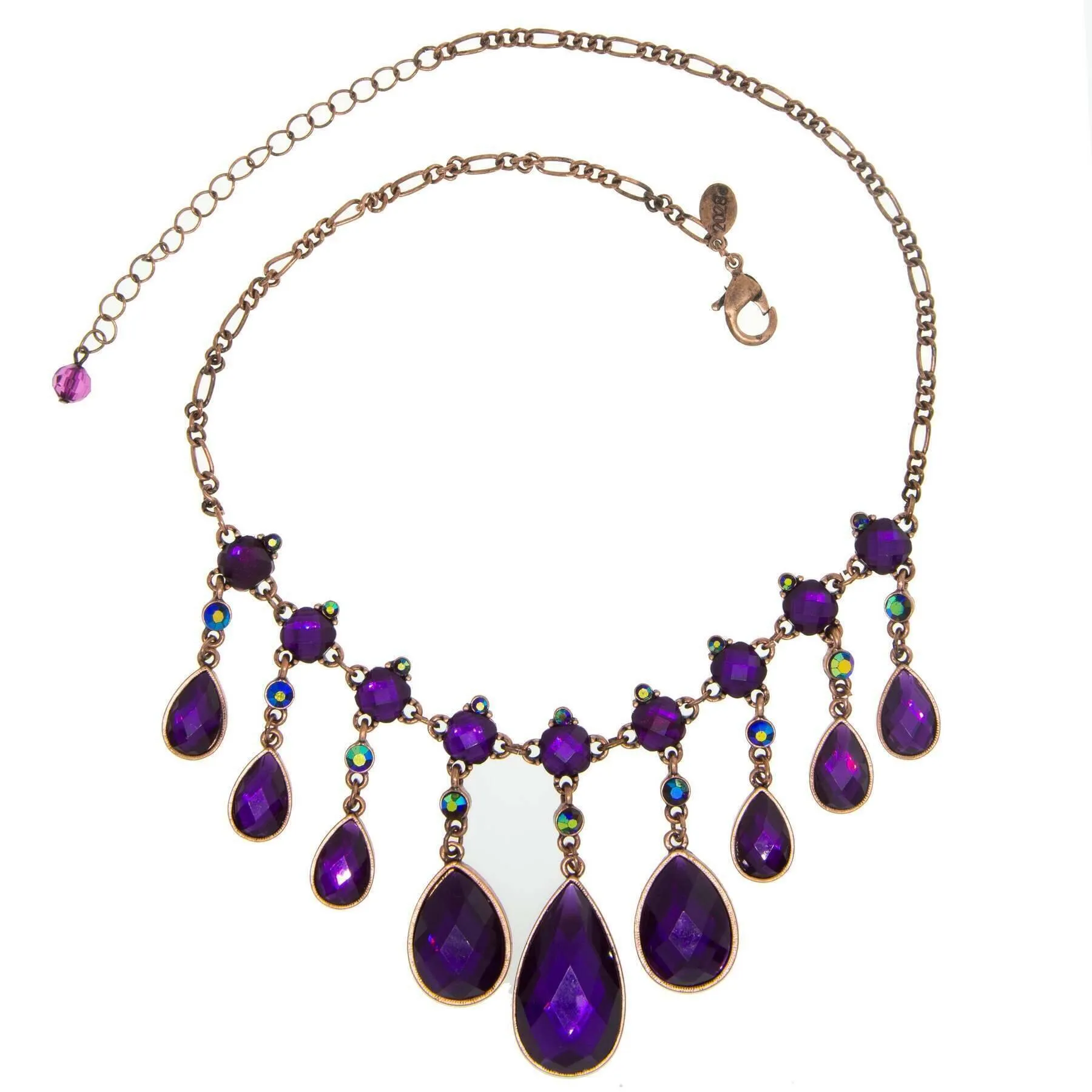 1928 Jewelry Mystic Purple Stone & AB Crystal Bib Statement Necklace 16"   3" Extension