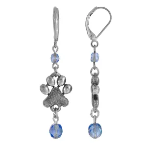 1928 Jewelry Paw Prints & Glass Bead Dangling Earrings