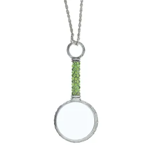 1928 Jewelry Pewter Crystal Magnifying Glass Necklace 30"- Magnification Power: 2-3X