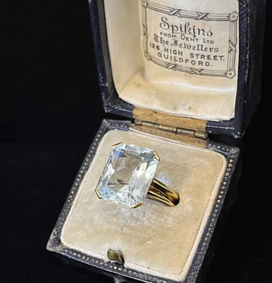 1940s Rectangular Cut 9.00ct Aquamarine Ring