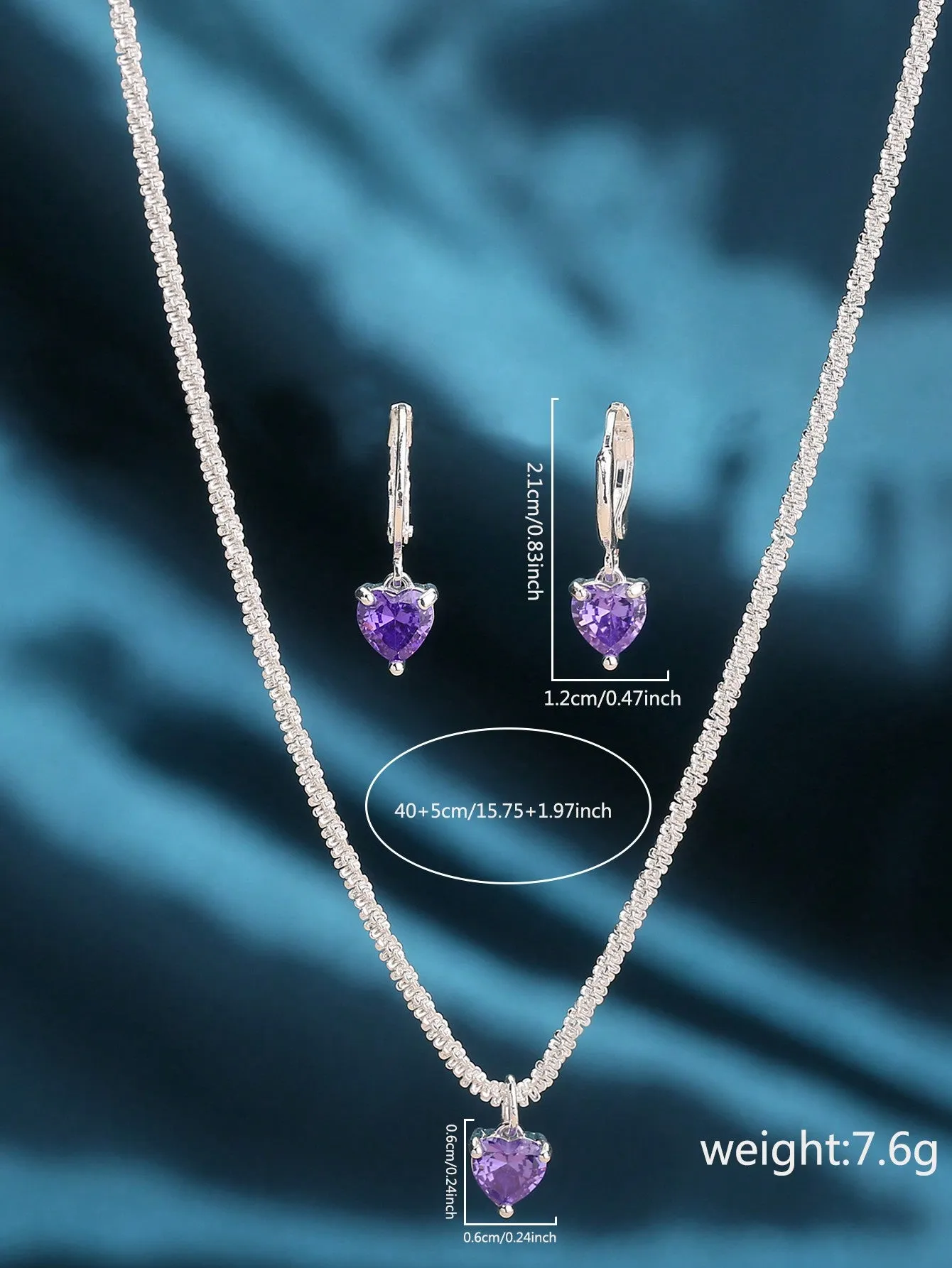 1set Glittering Caterpillar Chain & Purple Love Heart Cubic Zirconia Pendant