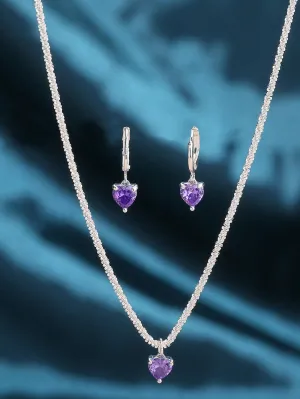 1set Glittering Caterpillar Chain & Purple Love Heart Cubic Zirconia Pendant