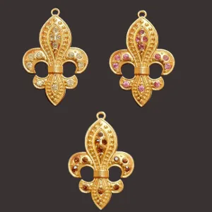 2 Pcs Pack Fleur di lis Gold Shiny Plating  in Size about  42x64mm Metal Charms for jewelry making