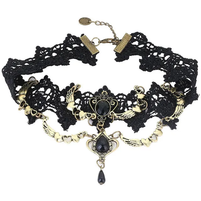 2017 Collares Sexy Gothic Chokers Crystal Black Lace Neck Choker Necklace Vintage Victorian Women Chocker Steampunk Jewelry