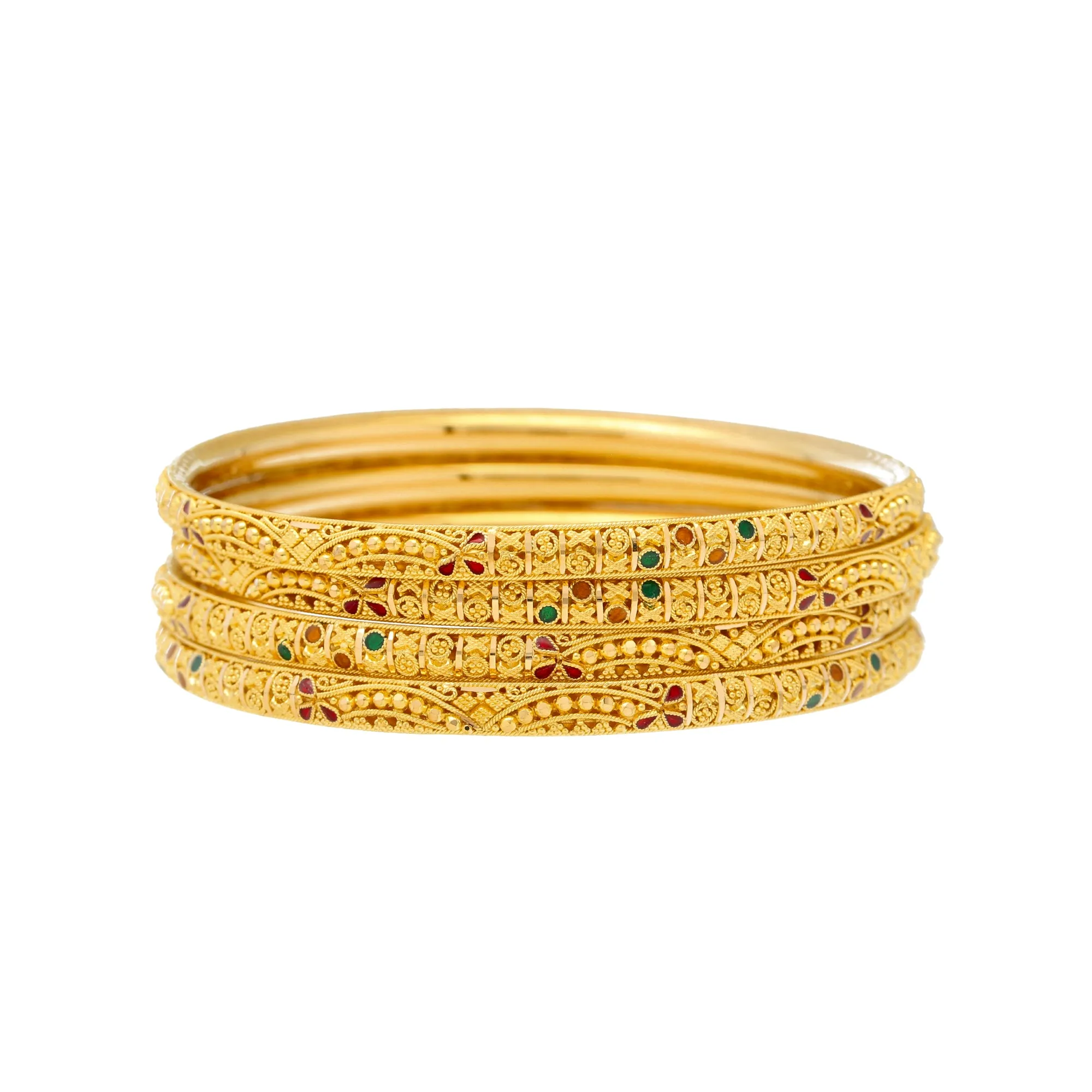 22K Yellow Gold & Enamel Bangle Set of 6 (92.7gm)