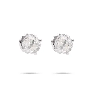 2.37 Carat Old Mine Cut Diamond 14K White Gold Stud Earrings