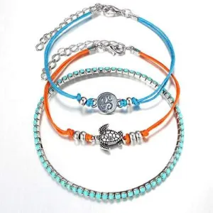 3 Pcs/set Turtle Rune Charm Multilayer Anklets Bracelets