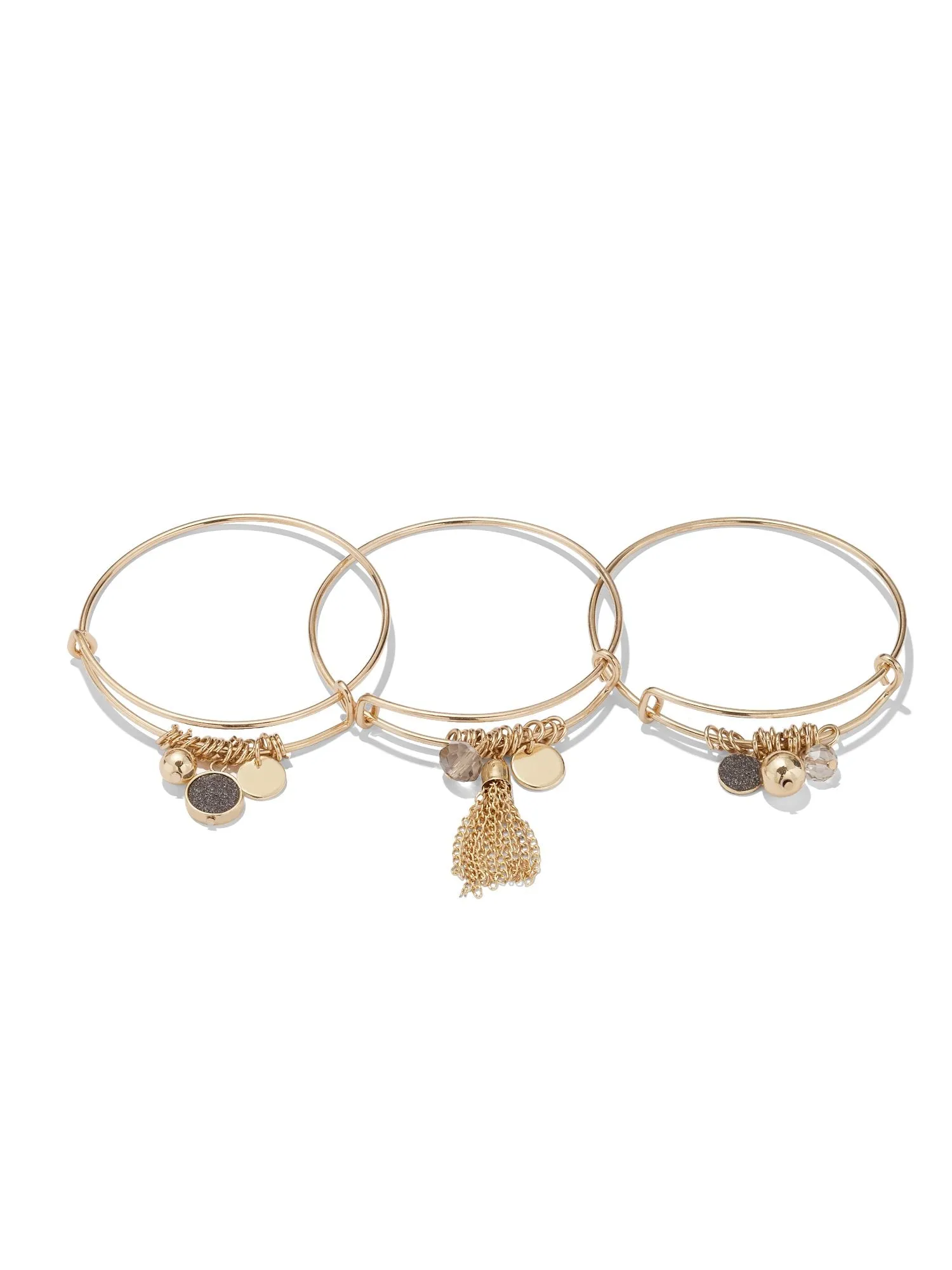 3-Piece Goldtone Charm Bangle Bracelet Set