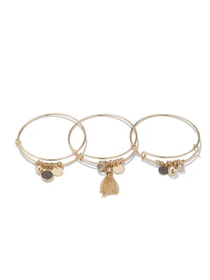 3-Piece Goldtone Charm Bangle Bracelet Set