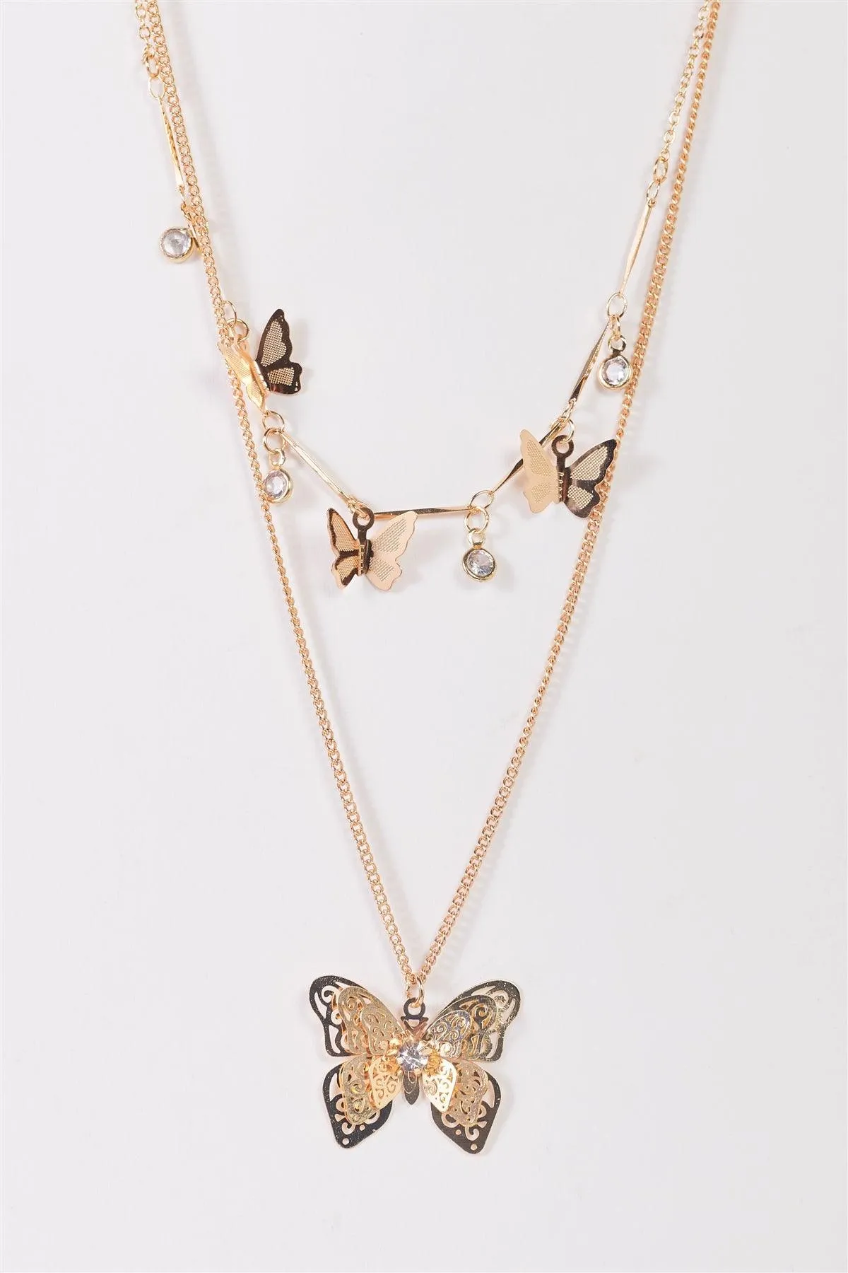 3D Butterflies Pendants Faux Crystals Necklace