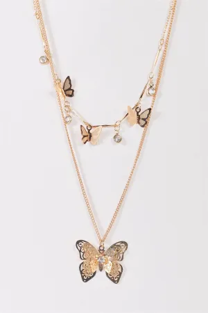 3D Butterflies Pendants Faux Crystals Necklace