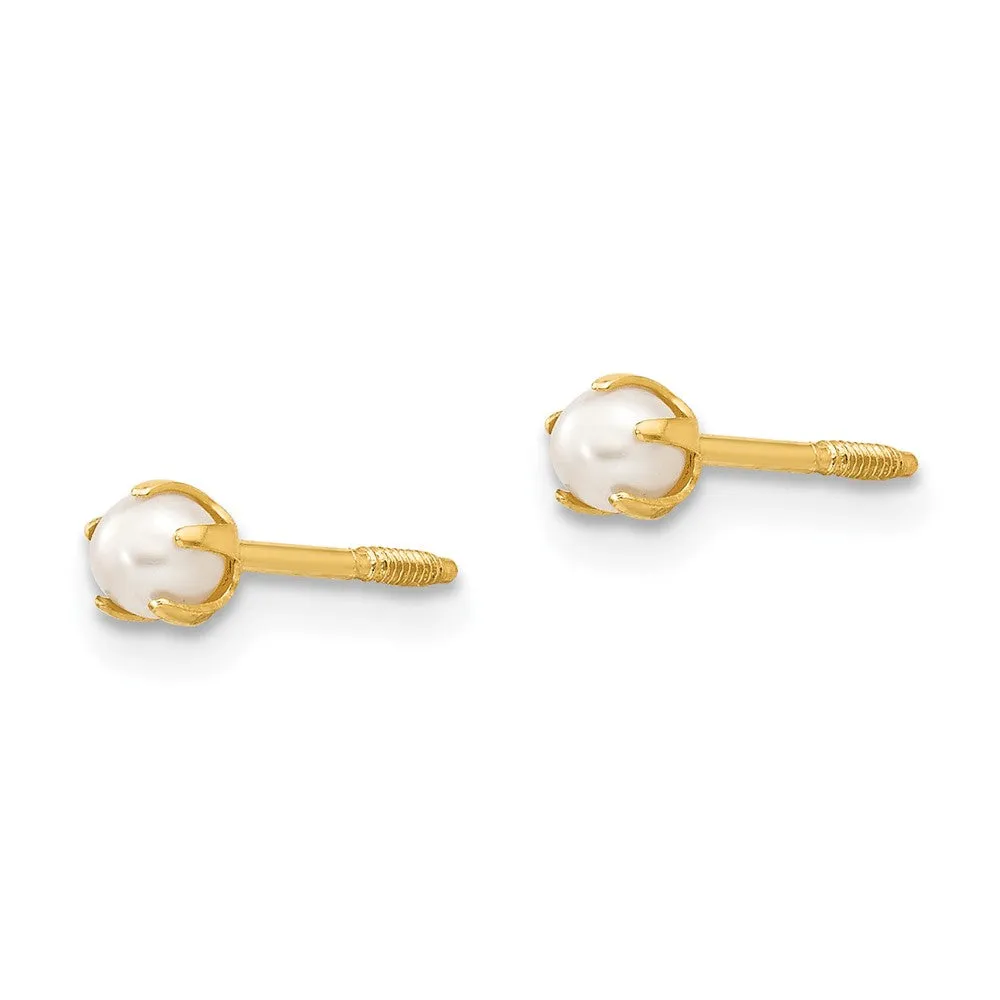 3MM Round Pearl Reversible Ball Stud Earrings in 14KT Yellow Gold