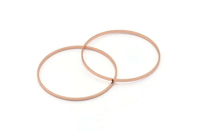 45mm Circle Connectors - 4 Rose Gold Plated Brass Circle Connectors (45x0.75x1.8mm) BS 1072 Q0621