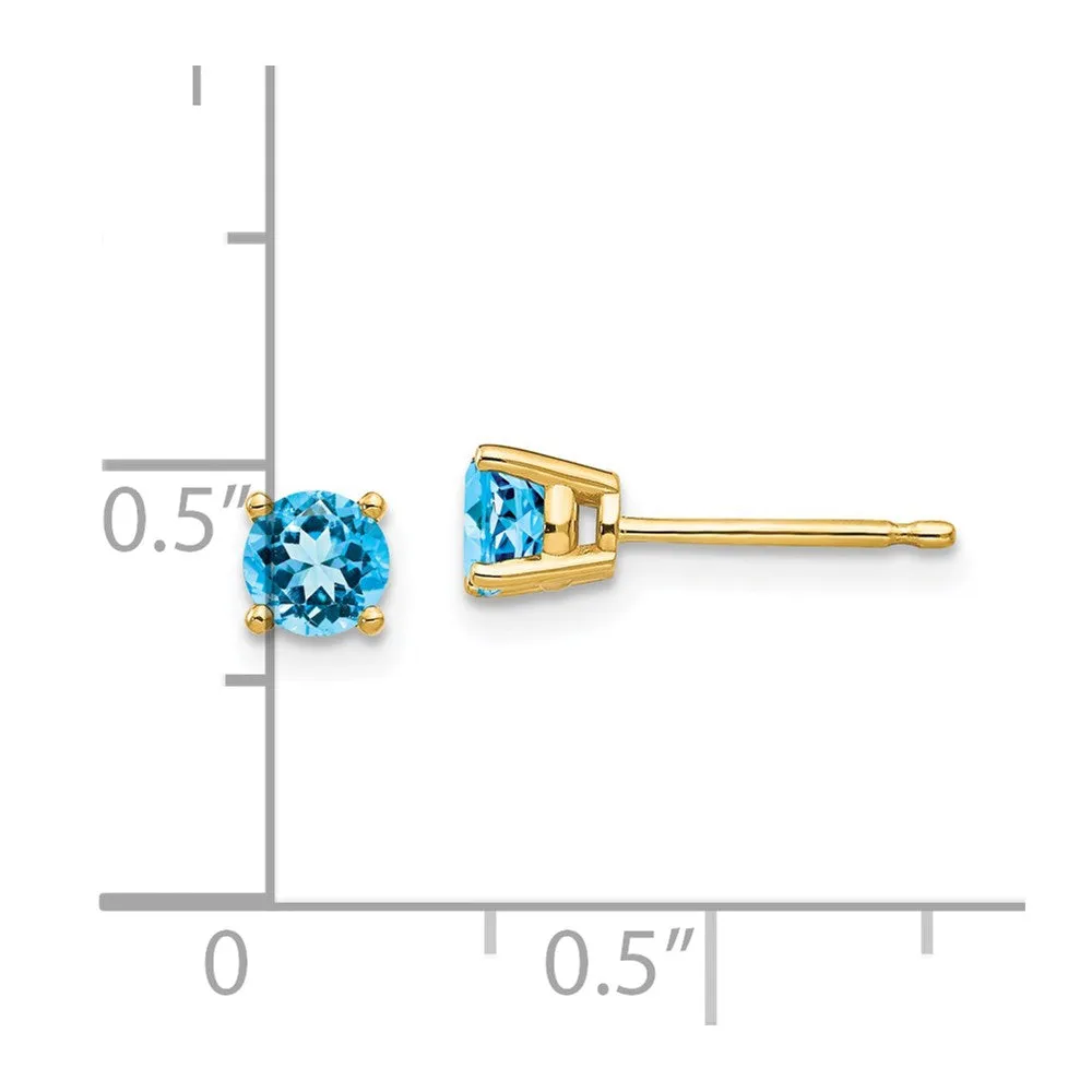 4MM Round Swiss Blue Topaz Stud Earrings in 14KT Yellow Gold