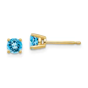 4MM Round Swiss Blue Topaz Stud Earrings in 14KT Yellow Gold