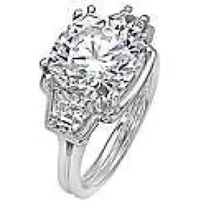 5 Carat Cushion Trapezoid Cubic Zirconia 3 Stone 14K White Gold Ring