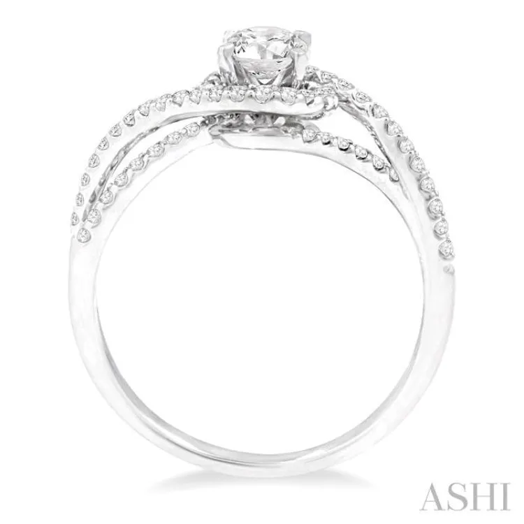 5/8 Ctw Diamond Engagement Ring with 1/3 Ct Round Cut Center Stone in 14K White Gold