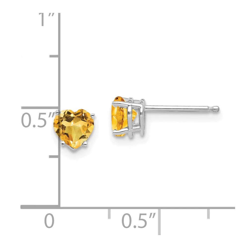 5MM Heart Shape Citrine Stud Earrings in 14KT White Gold