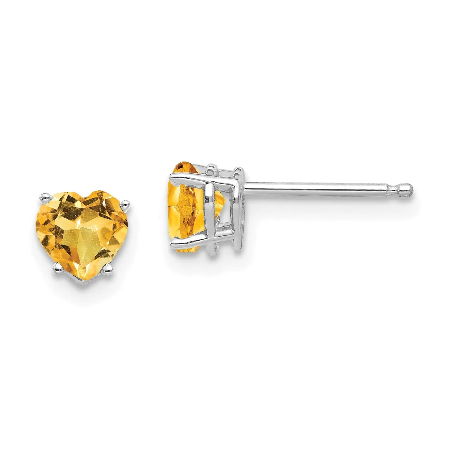 5MM Heart Shape Citrine Stud Earrings in 14KT White Gold