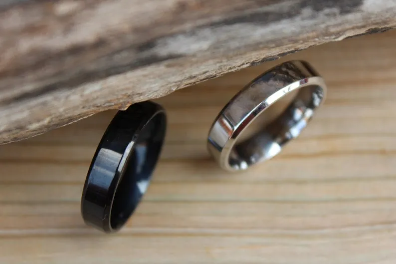 6mm Black Silver Stainless Steel Ring