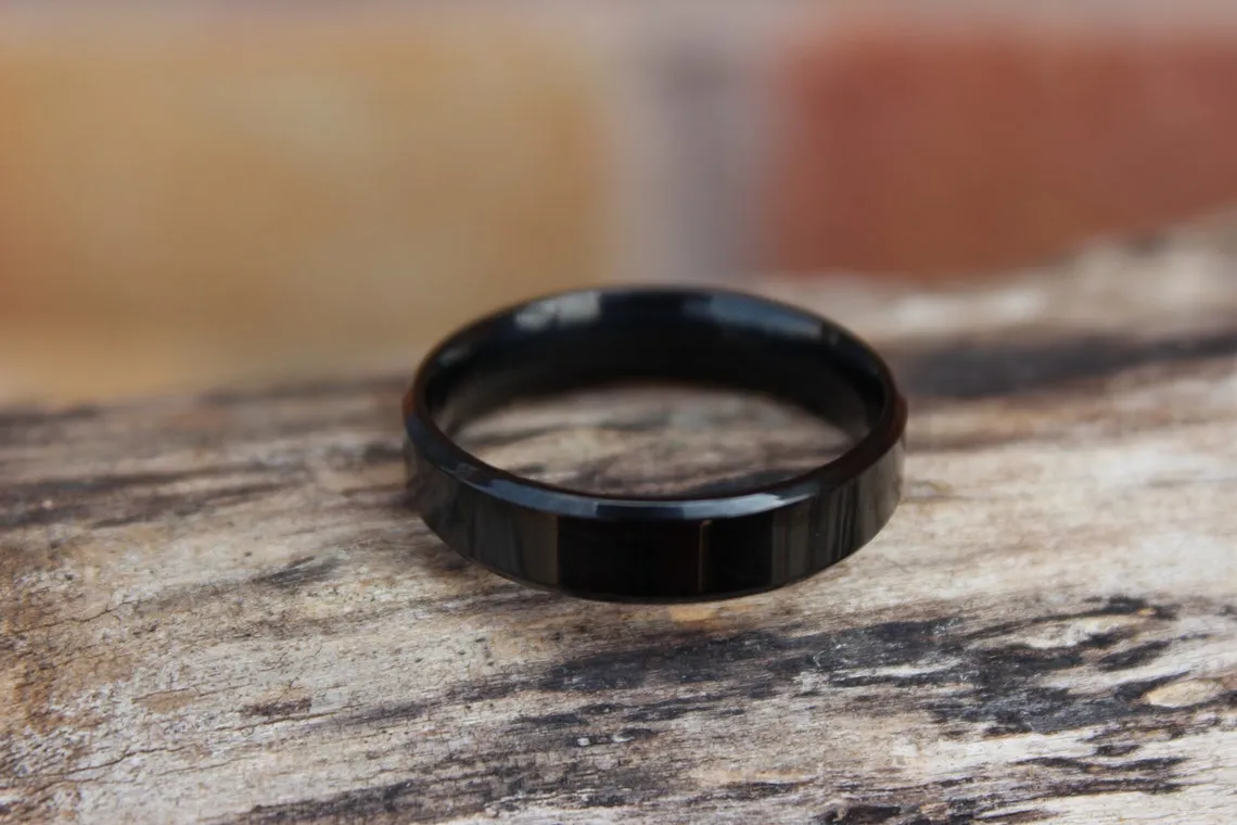 6mm Black Silver Stainless Steel Ring