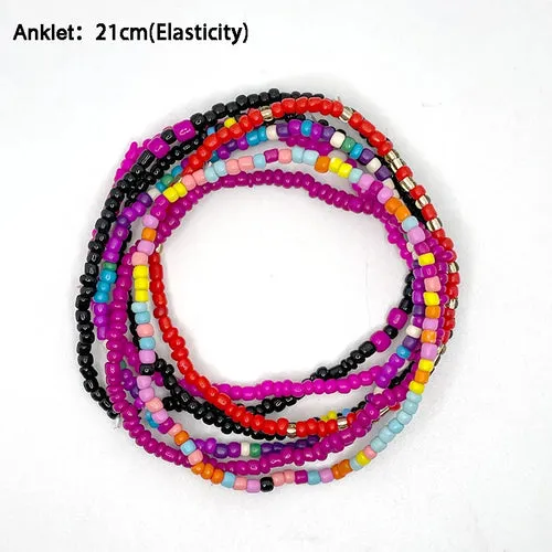 7Pcs/Set Bohemian Multicolor Beaded Chain Anklet Bracelet Set for