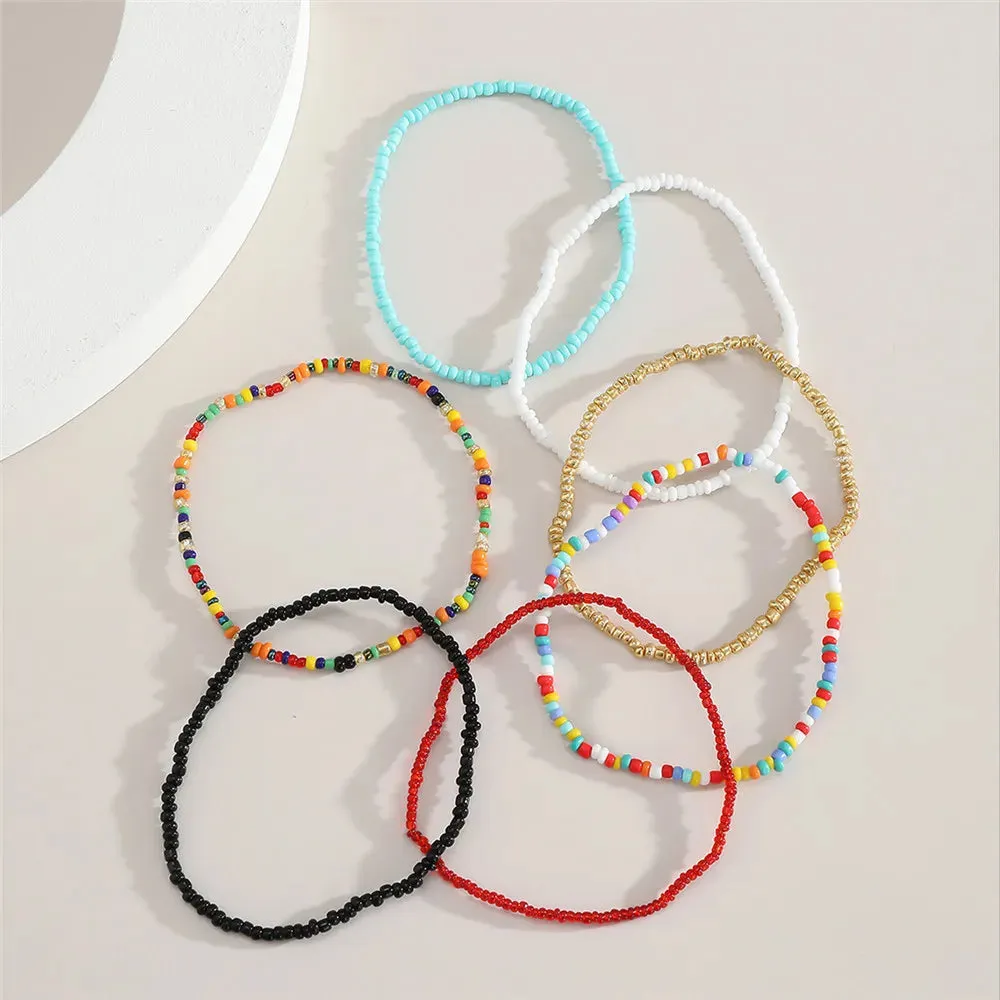 7Pcs/Set Bohemian Multicolor Beaded Chain Anklet Bracelet Set for