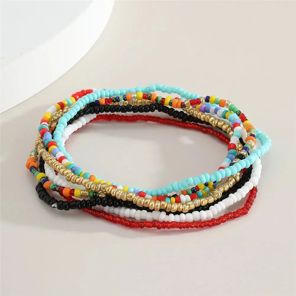 7Pcs/Set Bohemian Multicolor Beaded Chain Anklet Bracelet Set for