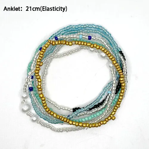 7Pcs/Set Bohemian Multicolor Beaded Chain Anklet Bracelet Set for