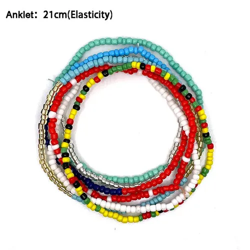 7Pcs/Set Bohemian Multicolor Beaded Chain Anklet Bracelet Set for