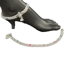 800 Silver Rajwada Hallmarked Pajeb Anklet with Meena - Style #06