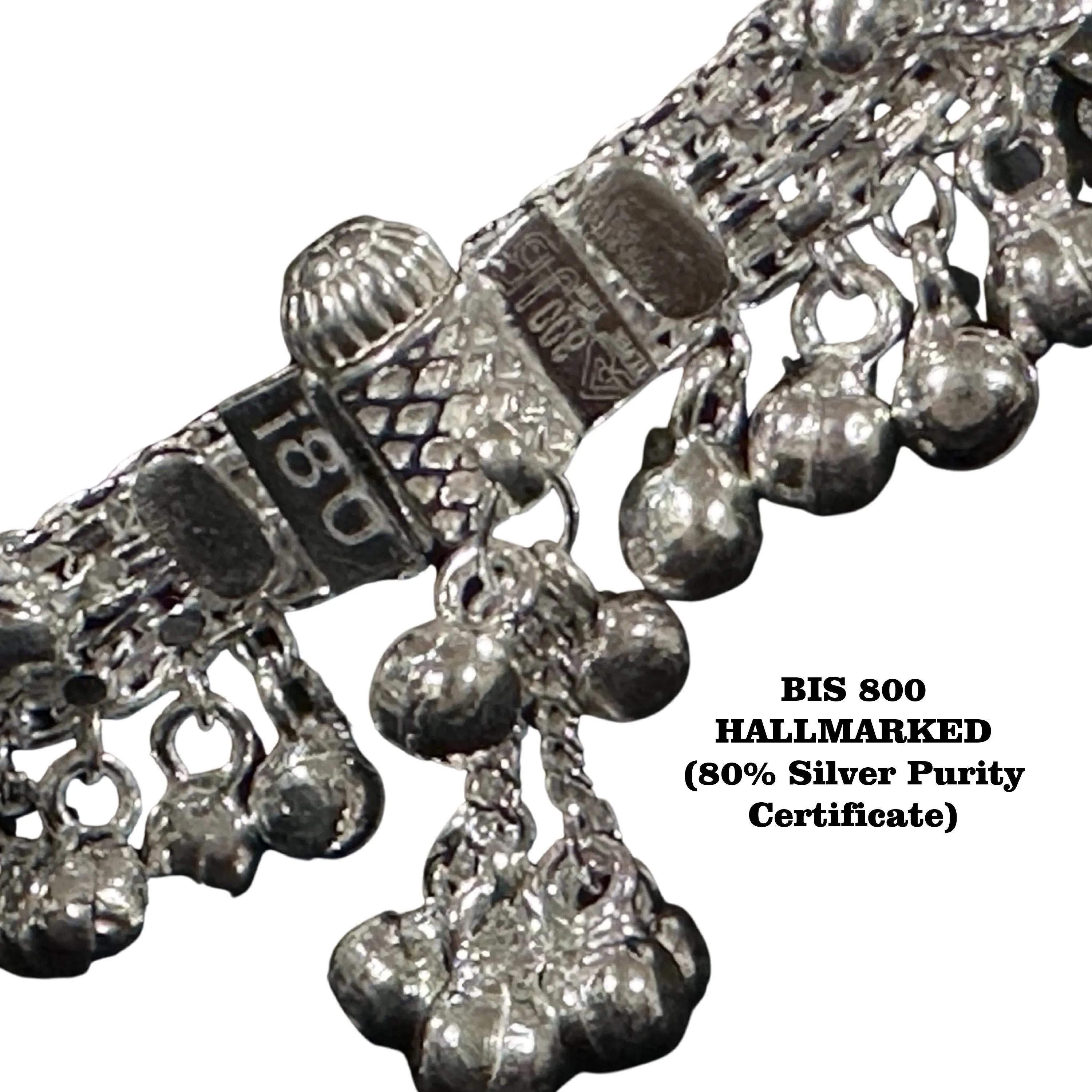 800 Silver Rajwada Hallmarked Pajeb Anklet with Meena - Style #06