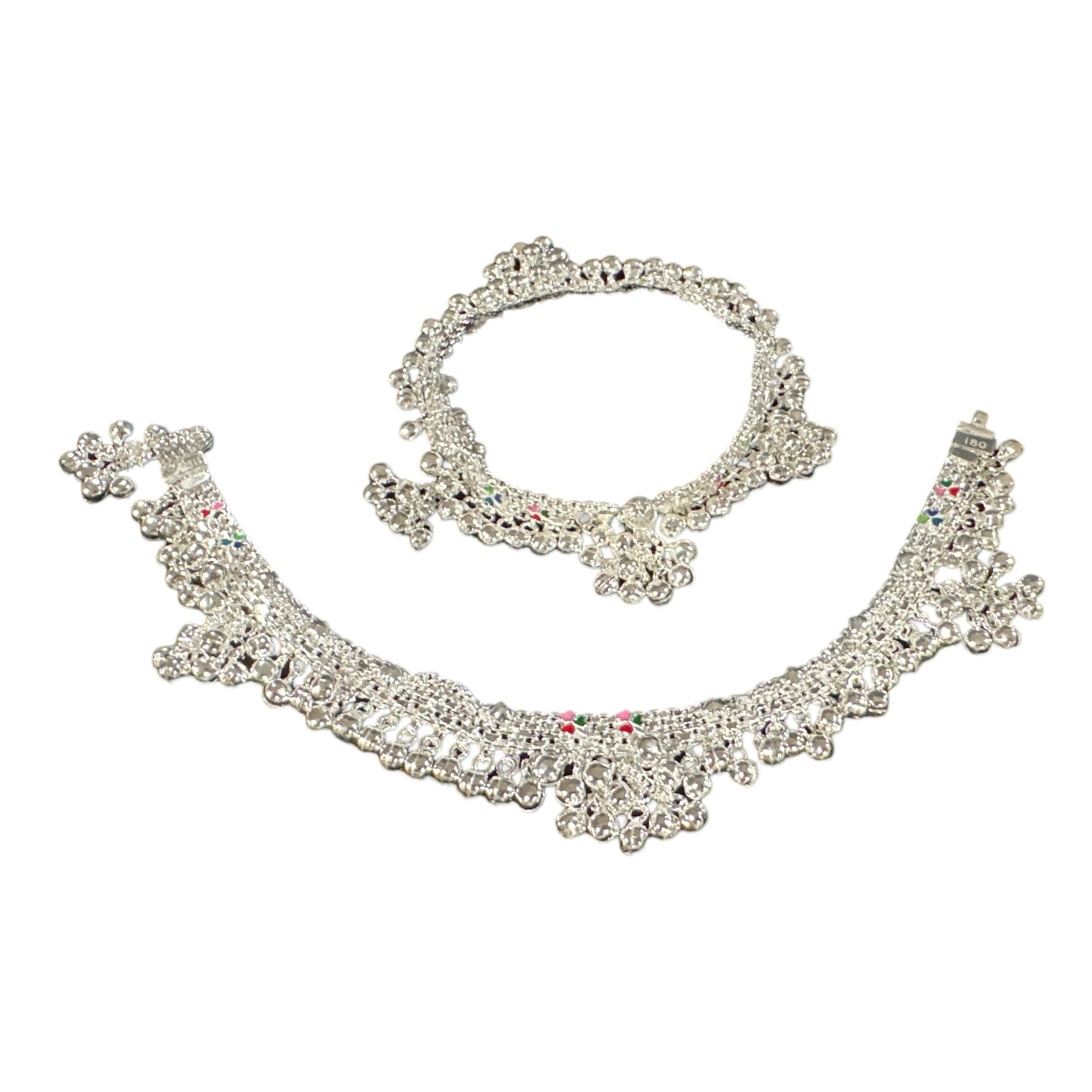 800 Silver Rajwada  Rajwada Pajeb / Anklet with Meena - Style #03