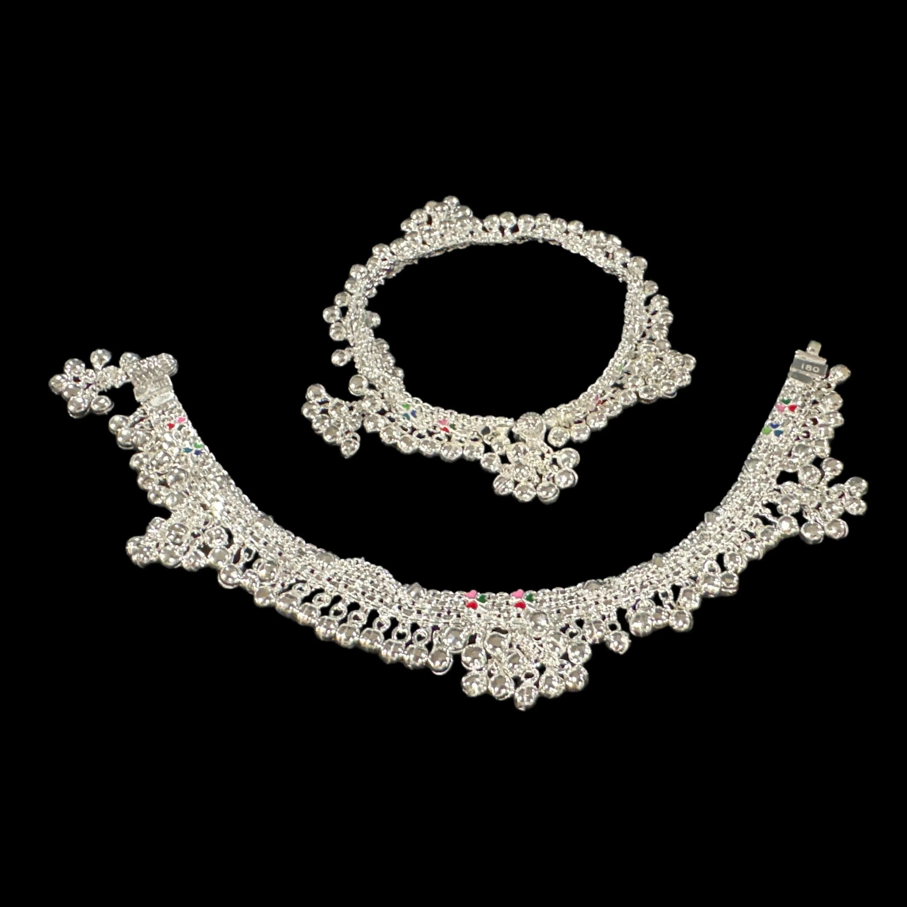 800 Silver Rajwada  Rajwada Pajeb / Anklet with Meena - Style #03