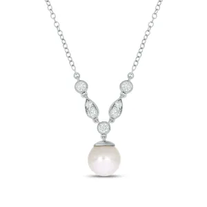 9ct White Gold White Cultured Fresh Water Pearl 0.33 Carat tw Lab Grown Diamonds Pendant