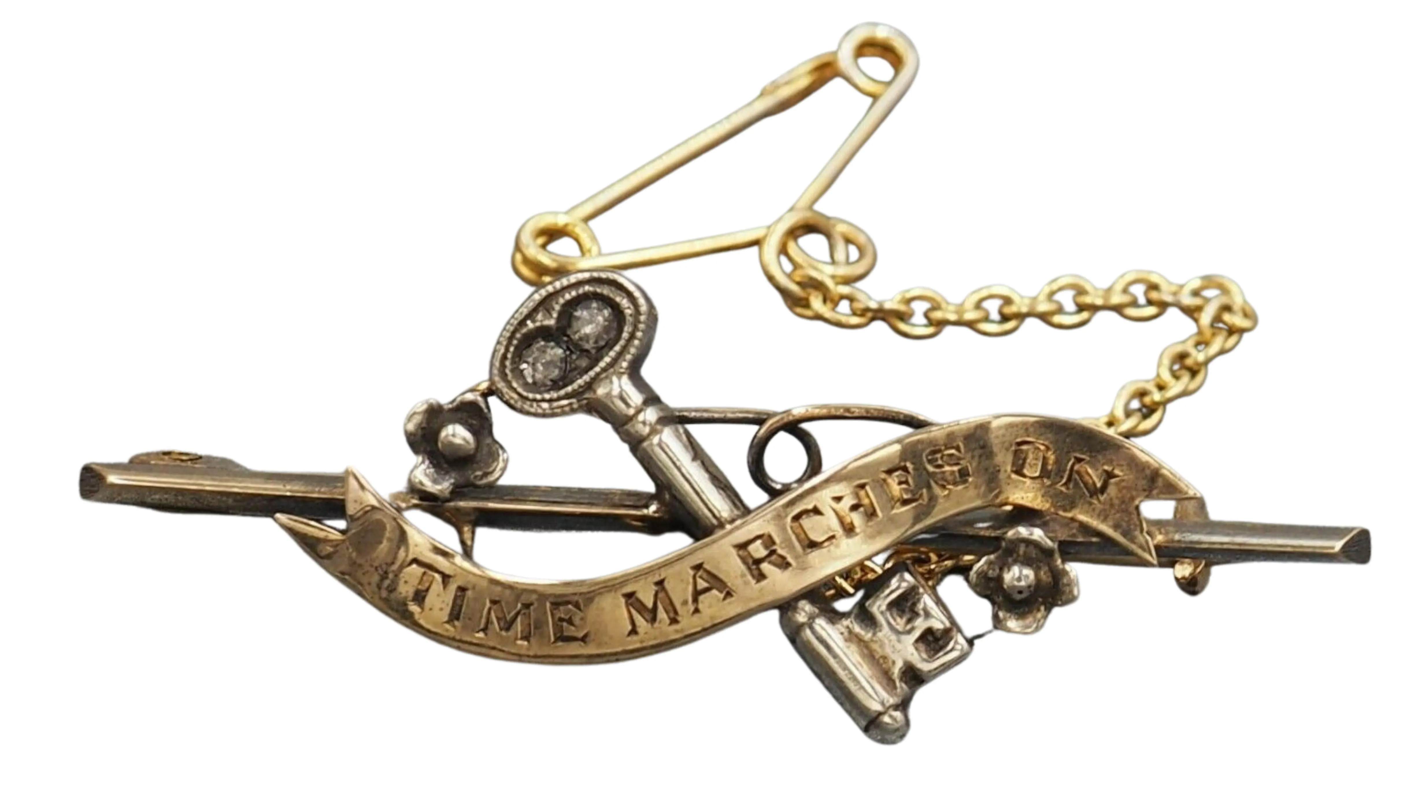 9ct Yellow & White Gold Diamond "Time Marches On" Brooch