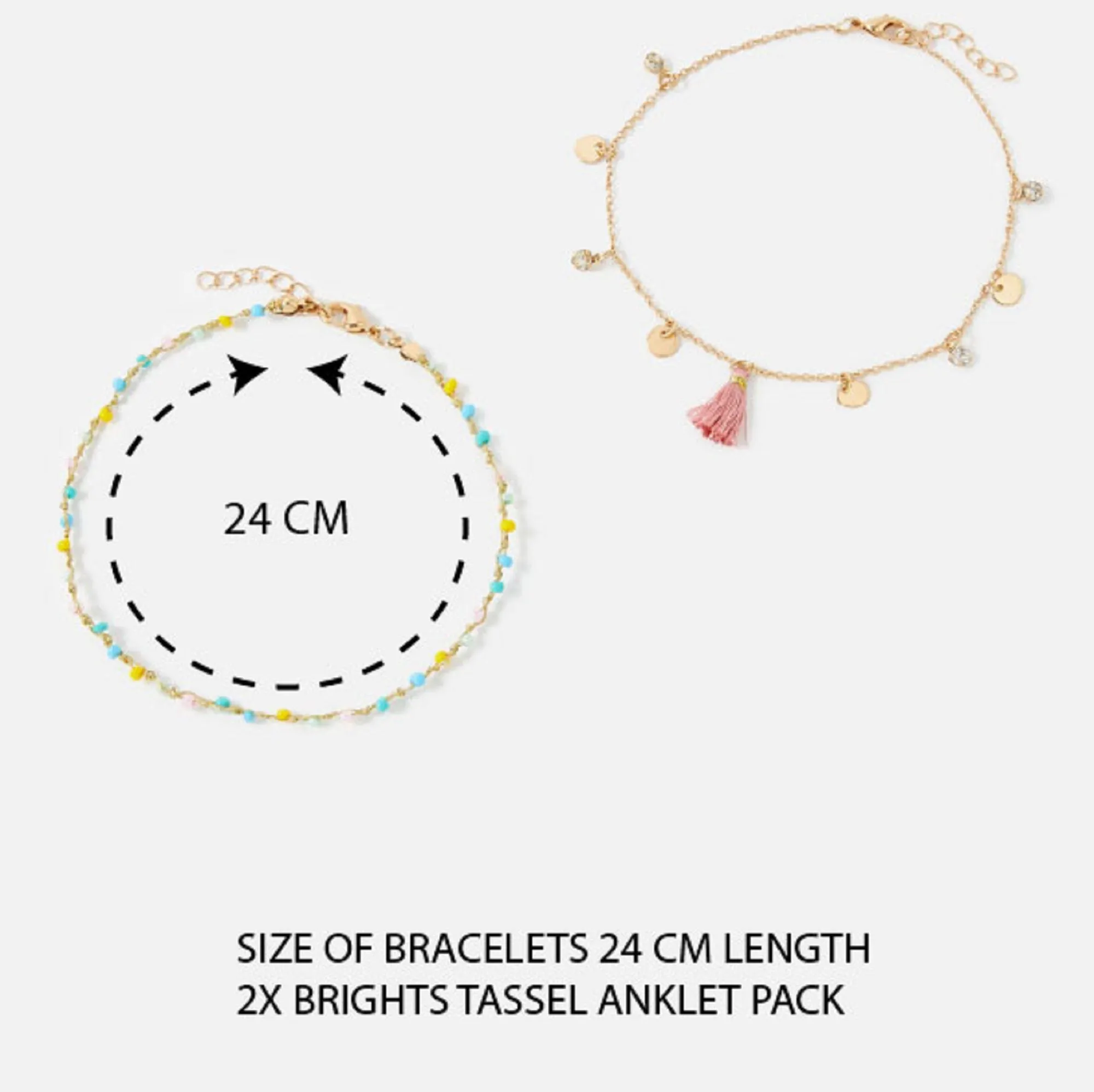 Accessorize London Women's pack of 2 Brights Tassel Anklet Jewellery