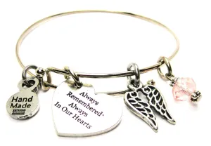 Always Remembered Always In Our Hearts With Lace Angel Wings Bangle Bracelet