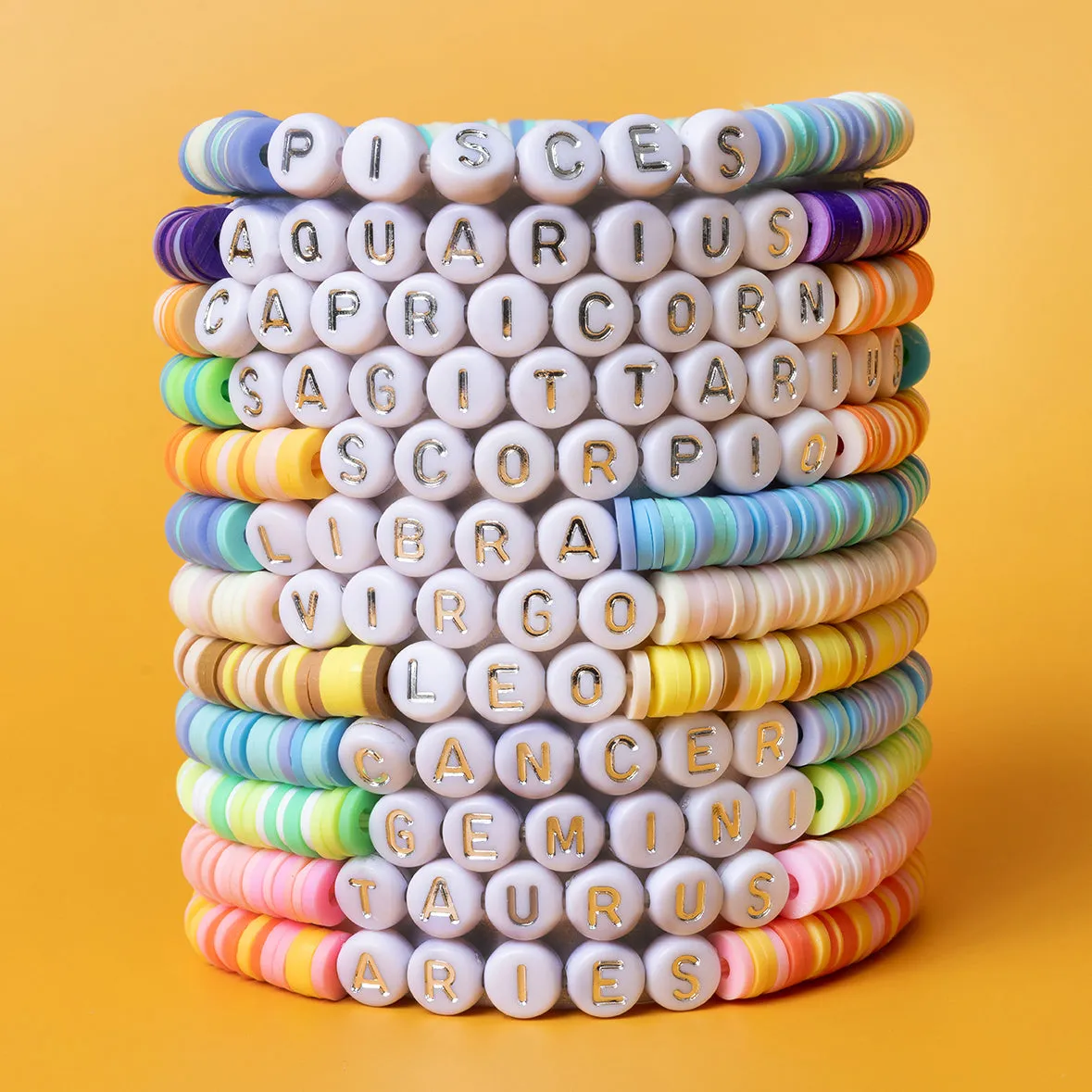 Aquarius Zodiac Beaded Word Bracelet Set