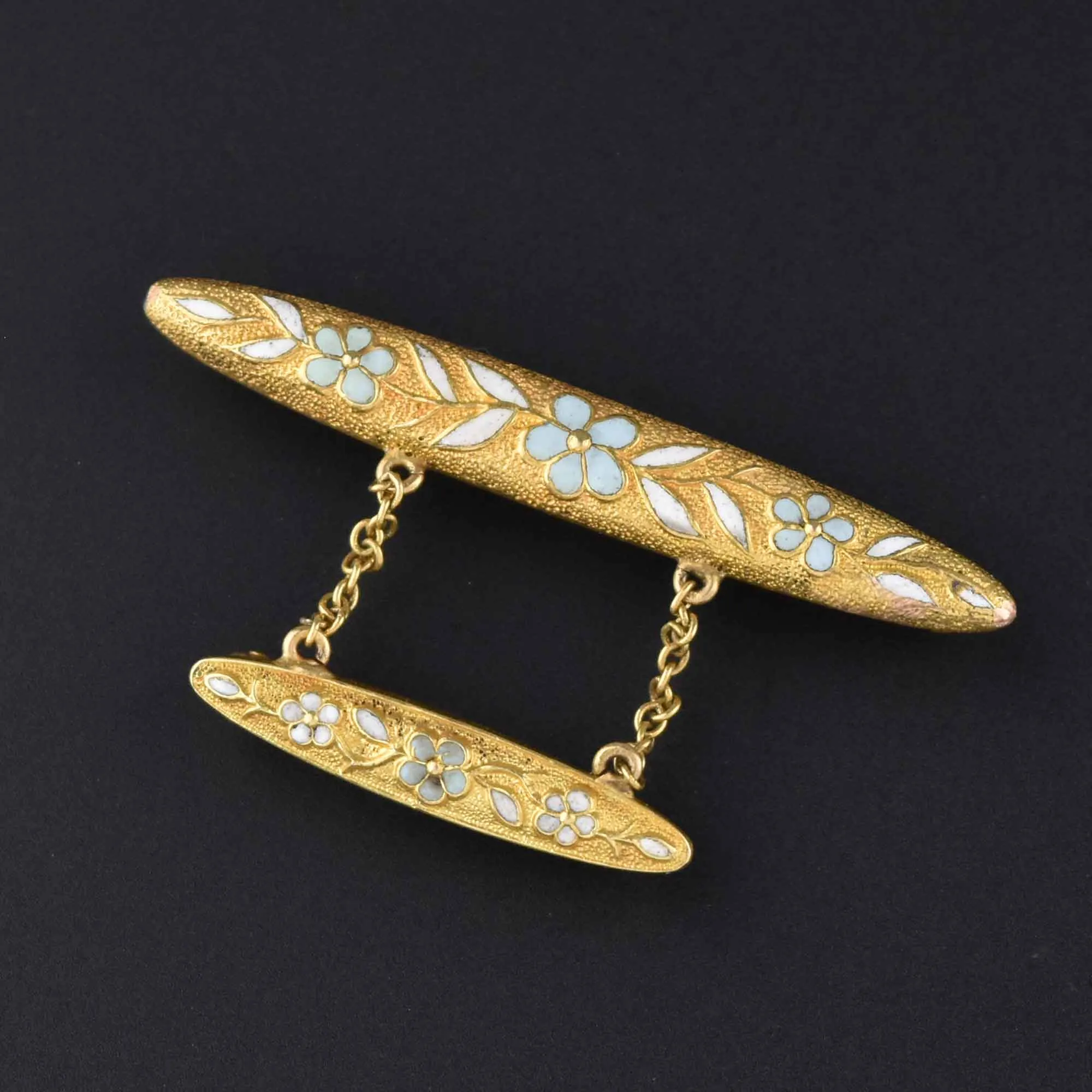 Art Nouveau 14K Gold Krementz Forget Me Not Double Brooch