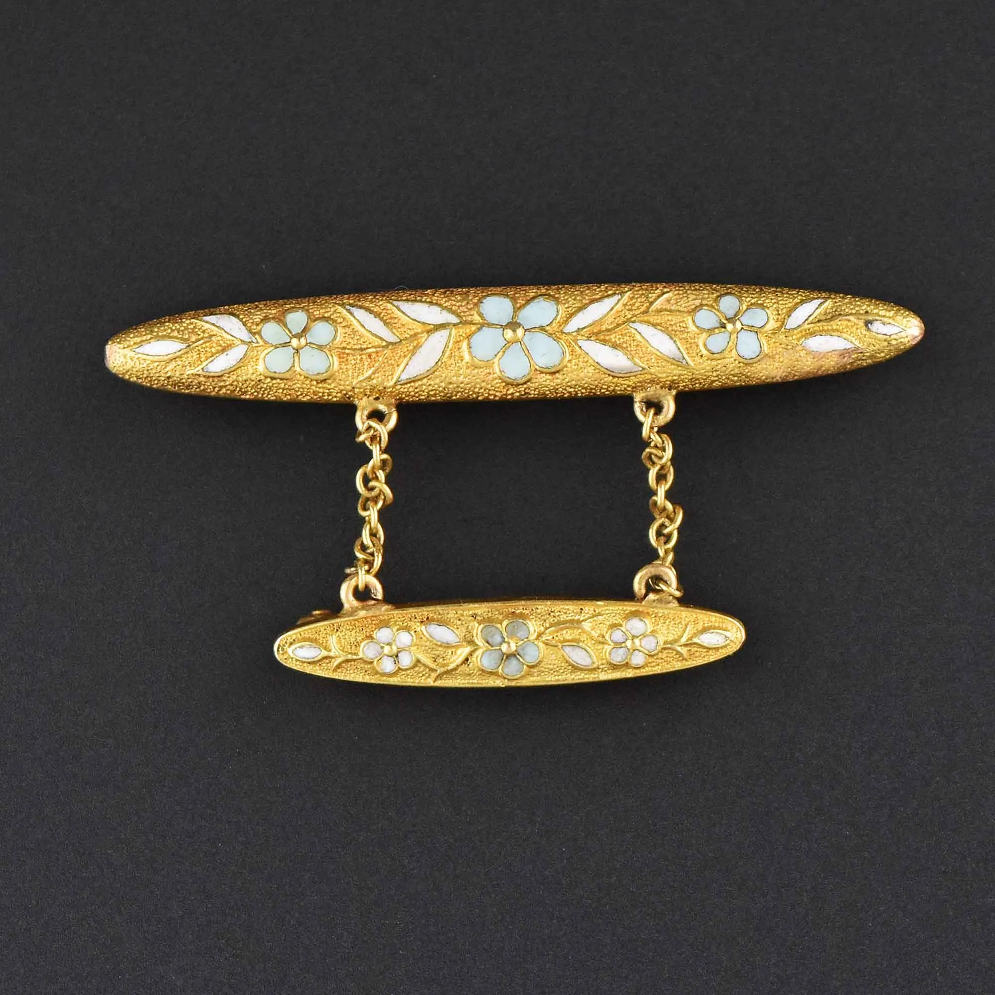 Art Nouveau 14K Gold Krementz Forget Me Not Double Brooch