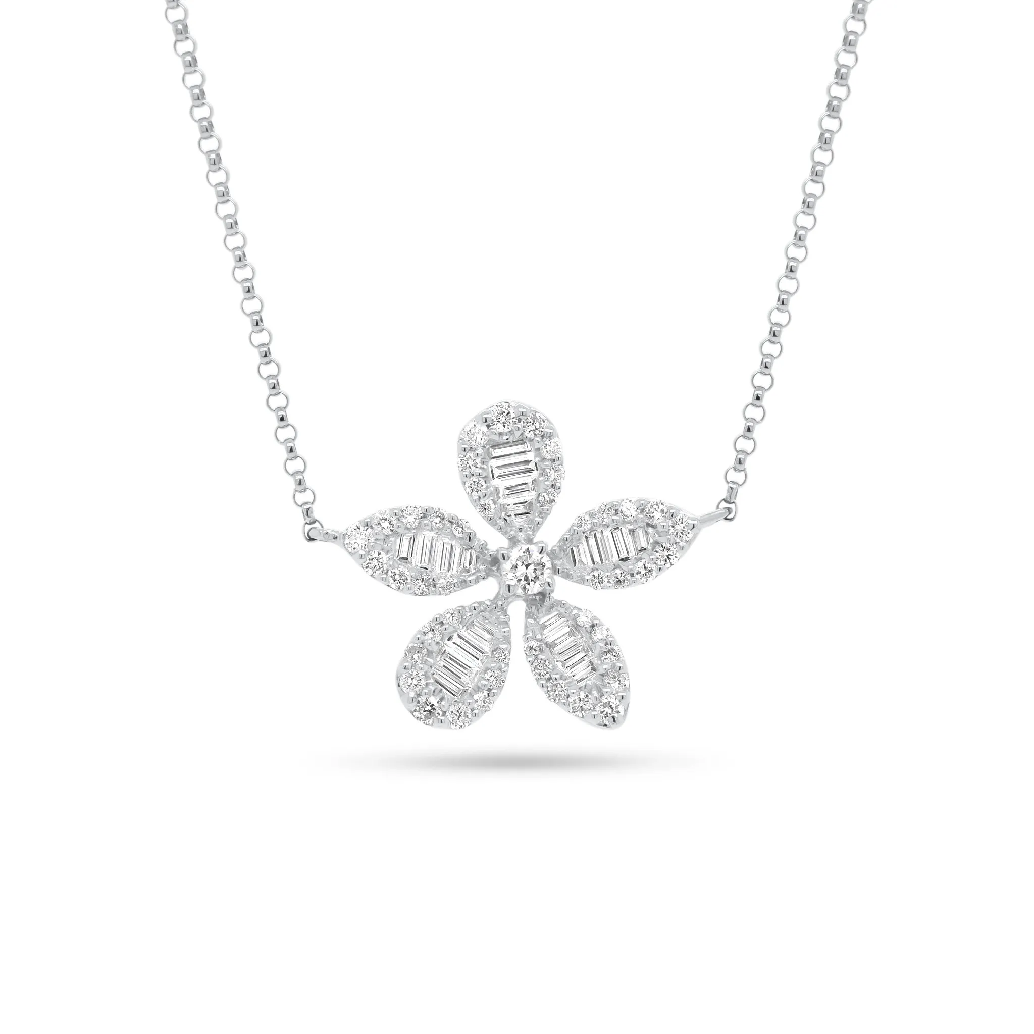 Baguette Diamond Flower Necklace