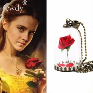 Beauty and the Beast Necklace Rose in Terrarium Pendant His Beauty/Her Beast Valentines Day,Fairy Tale Movie Victorian Jewelry