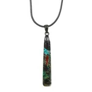 Black Glittering Multi Color Bar Pendant on Gray Chain - PT907